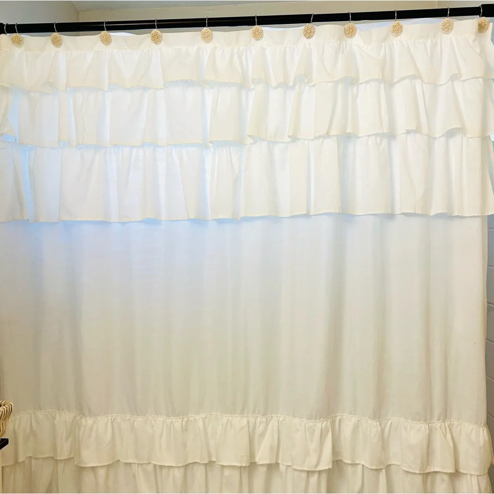 Shower Curtain Farmhouse White with Grace Ruffled 72